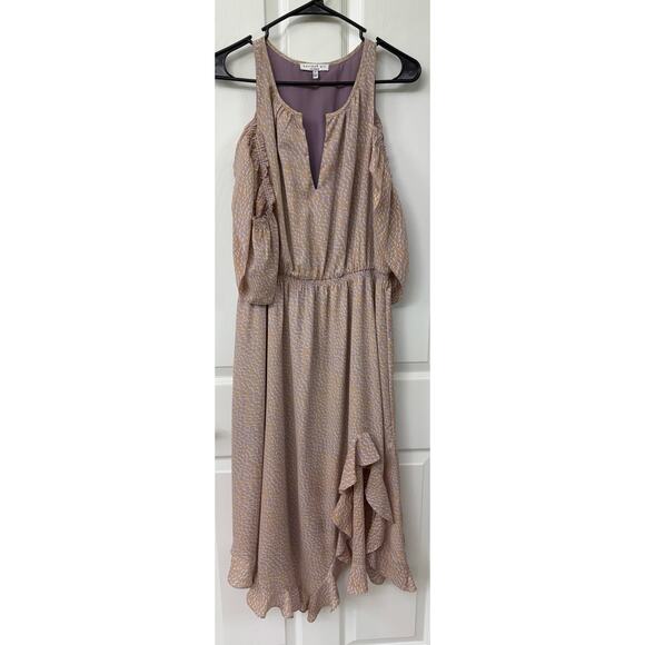 Current Air small brown purple cold shoulder Midi dress ruffle boho hippie - Picture 3 of 9